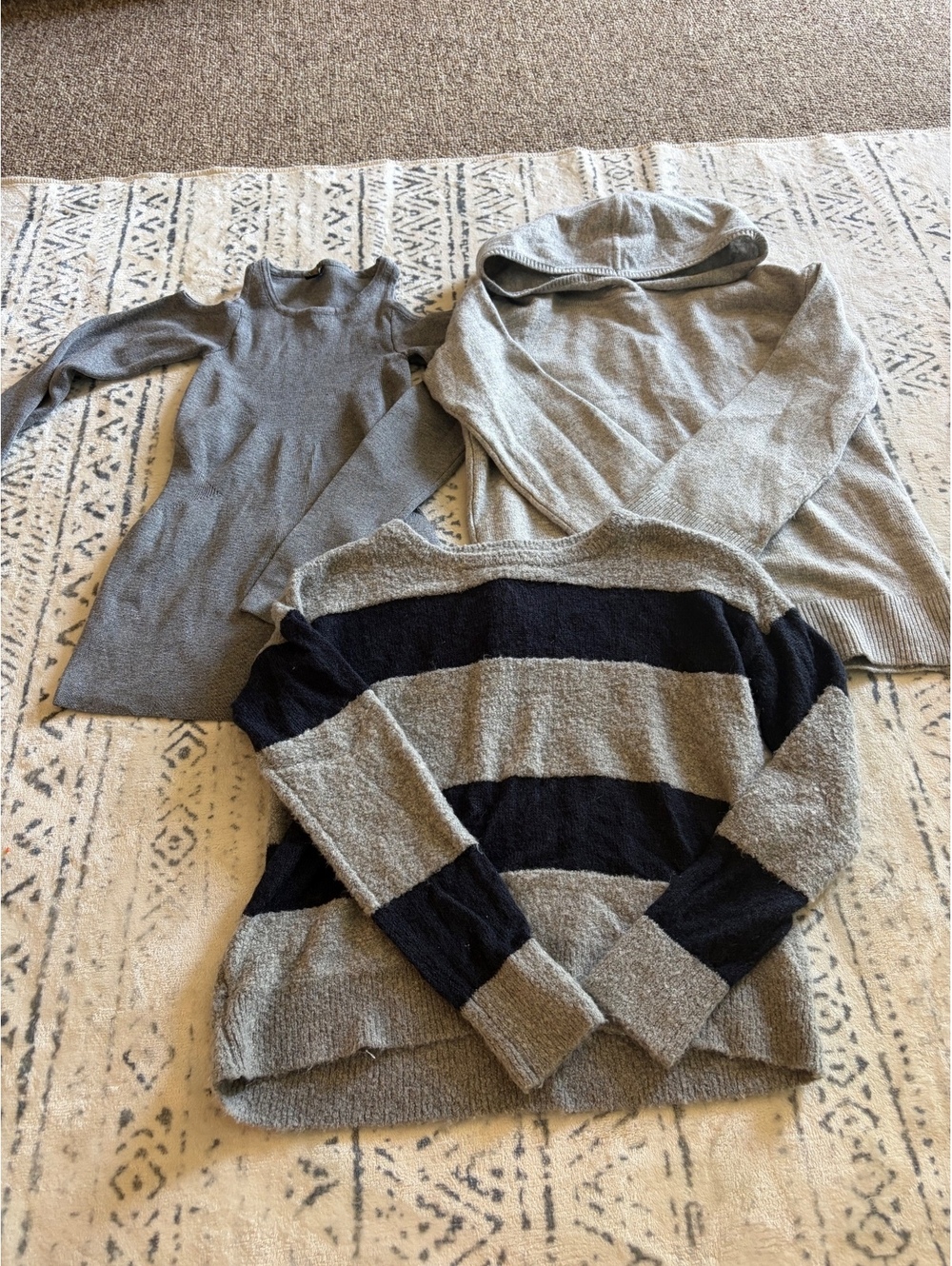 LOFT Petite XSp Sweater Trio - Gray and Striped Knit Tops